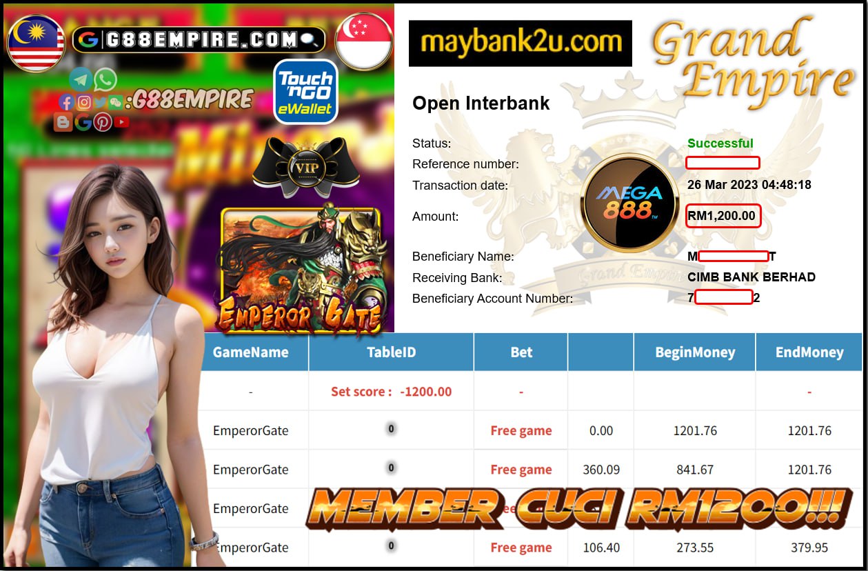 MEGA888 EMPERORGATE CUCI RM1200!!!