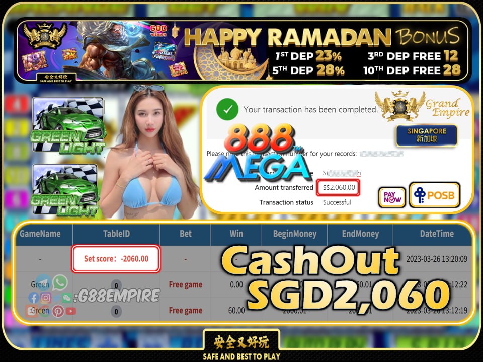 MEGA888 ~ GREEN CASHOUT SGD2060 !!!