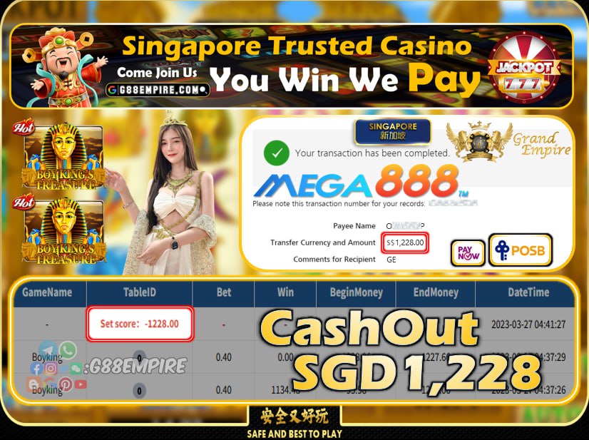 MEGA888 ~ BOYKING CASHOUT SGD1228!!!