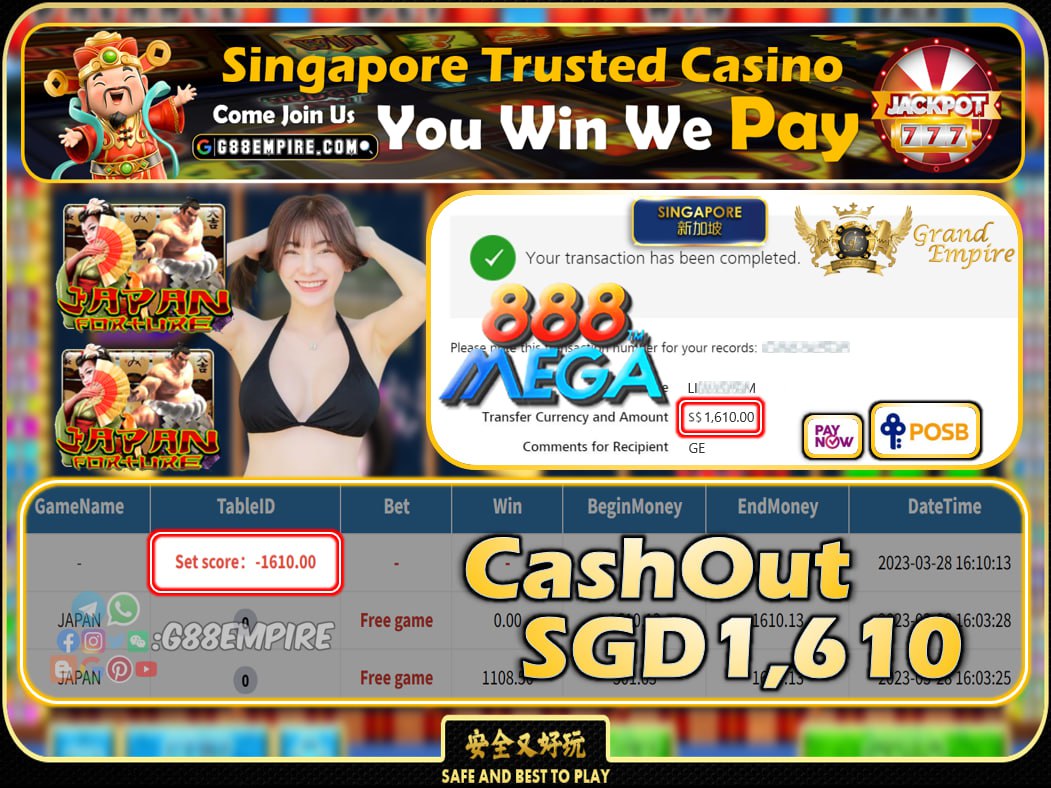 MEGA888 ~ JAPAN CASHOUT SGD1610 !!!