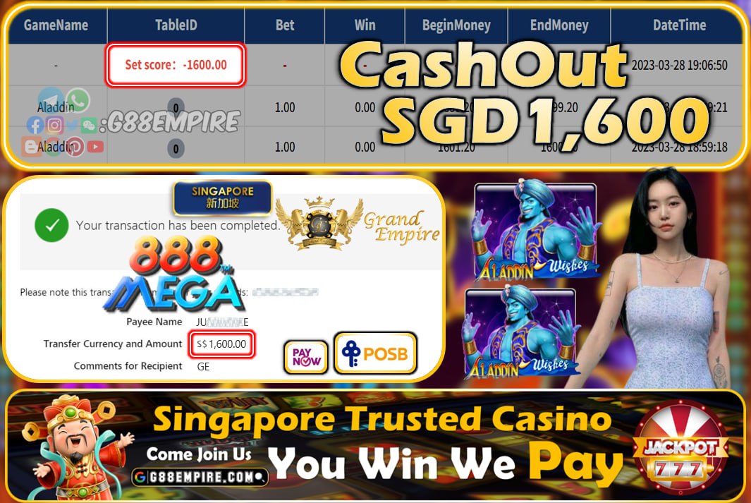 MEGA888 ~ ALADDIN CASHOUT SGD1600!!!