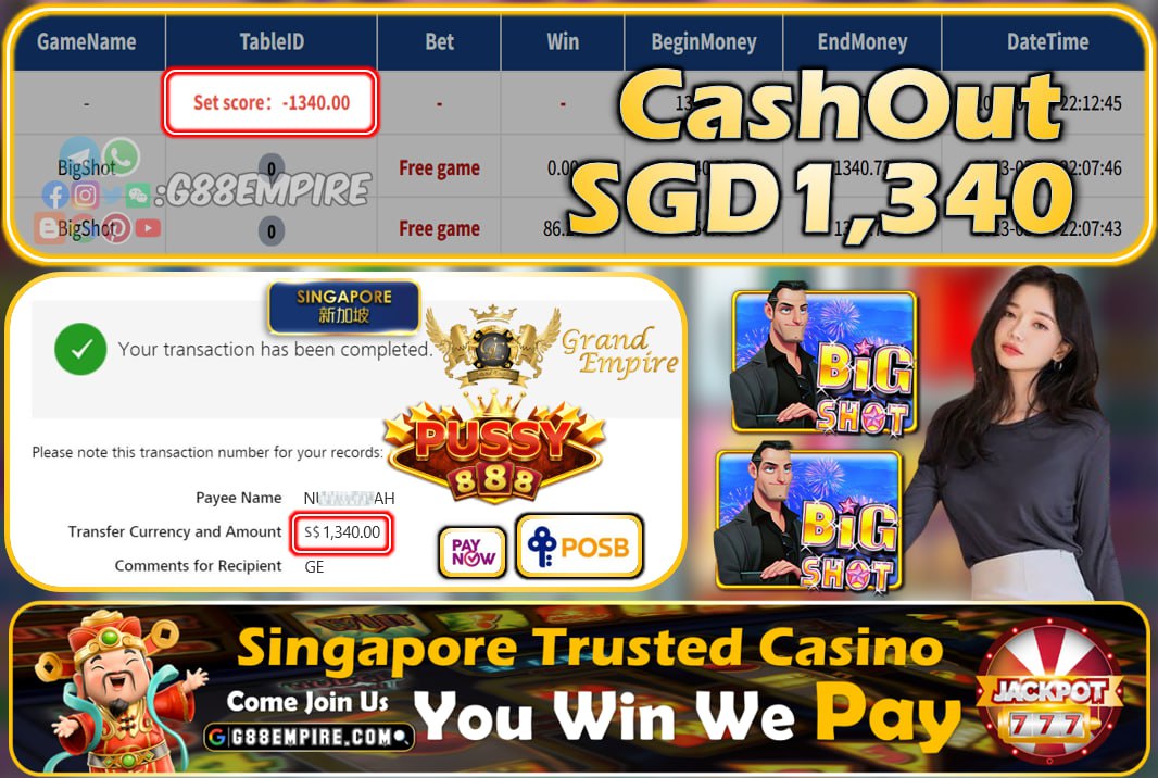 PUSSY888 ~ BIGSHOT CASHOUT SGD1340!!!