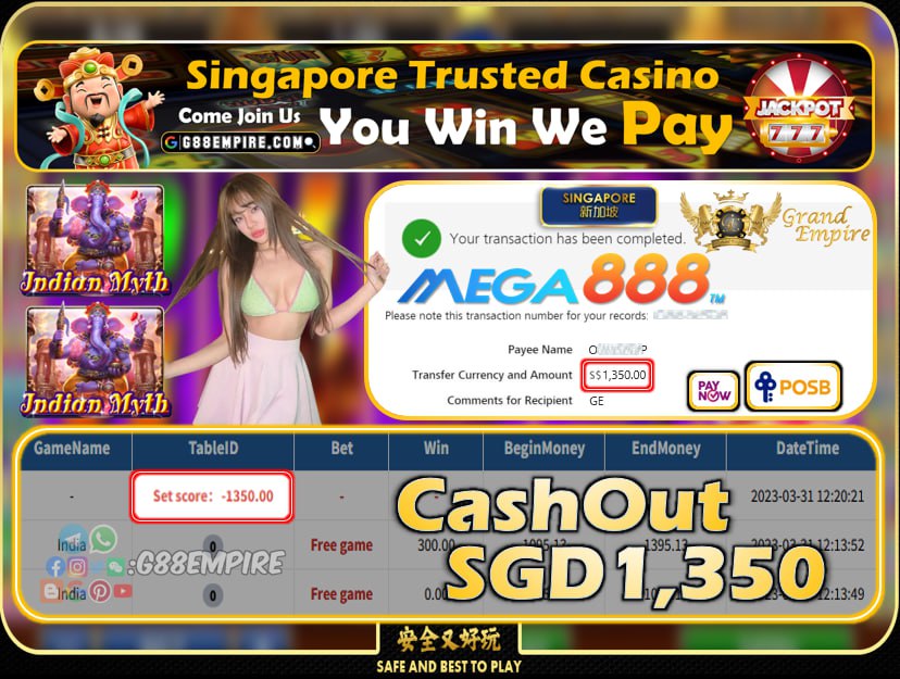 MEGA888 ~ INDIA CASHOUT SGD1350!!!