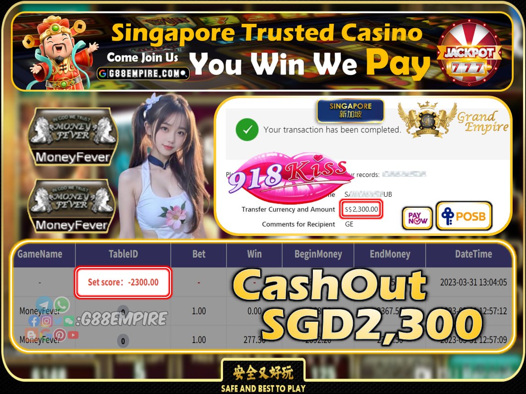 918KISS ~ MONEYFEVER CASHOUT SGD2300 !!!