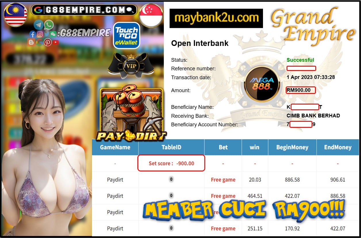 MEGA888 PAYDIRT CUCI RM900!!!