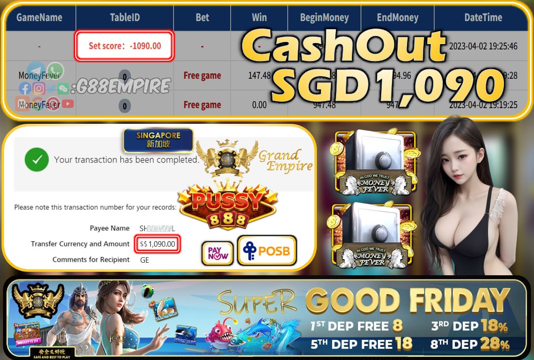 PUSSY888 ~ MONEYFEVER CASHOUT SGD1090!!!