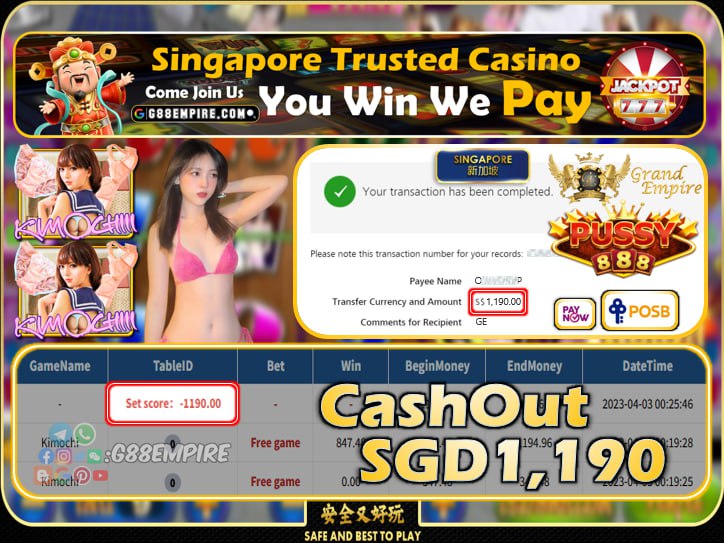 PUSSY888 ~ KIMOCHI CASHOUT SGD1190!!!