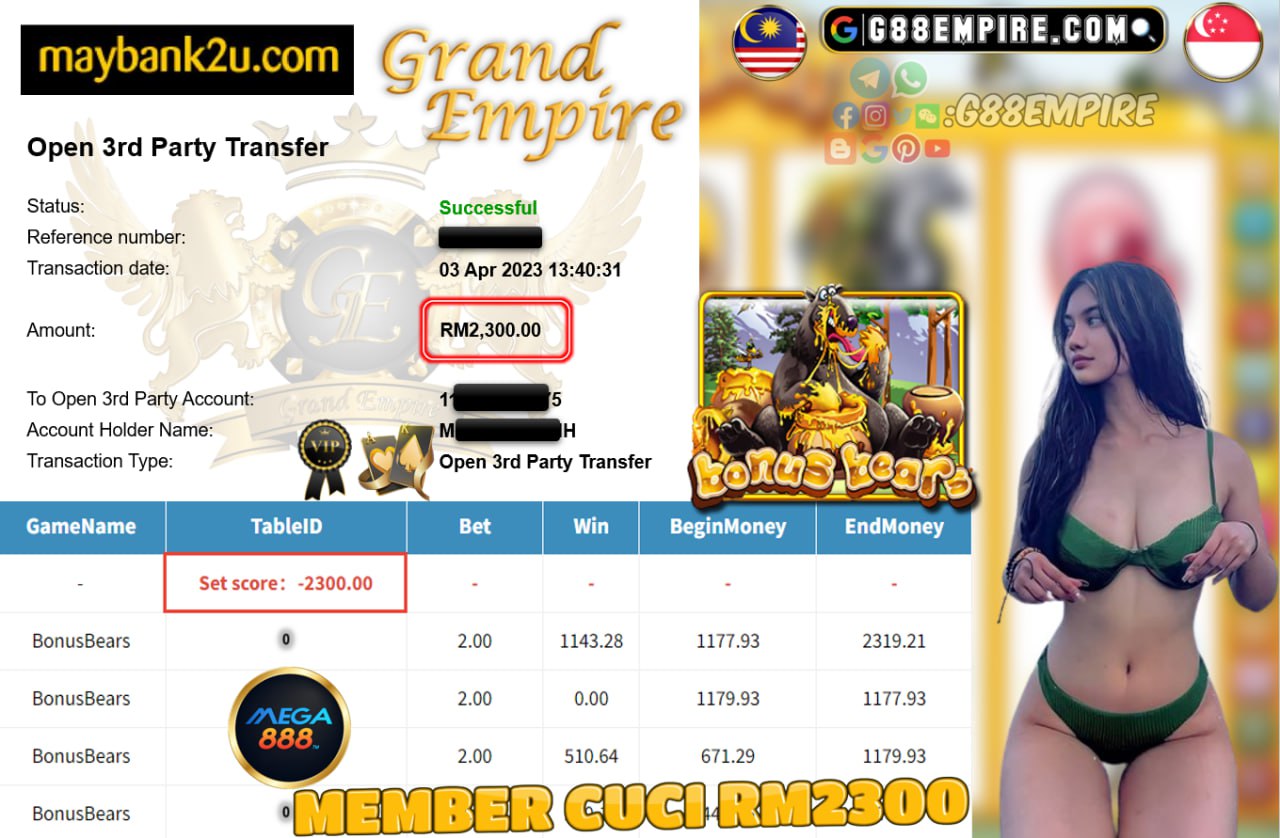 MEGA888 BONUS BEARS CUCI RM2300!!!