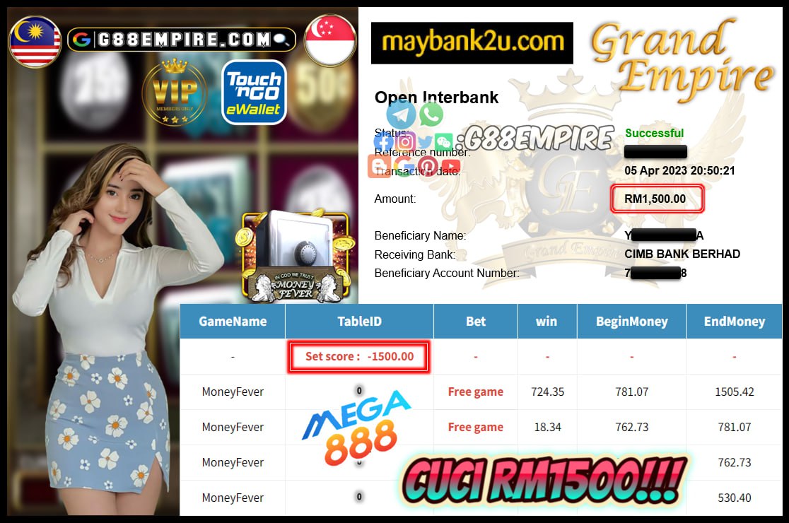 MEGA888 MONEYFEVER CUCI RM1500!!!