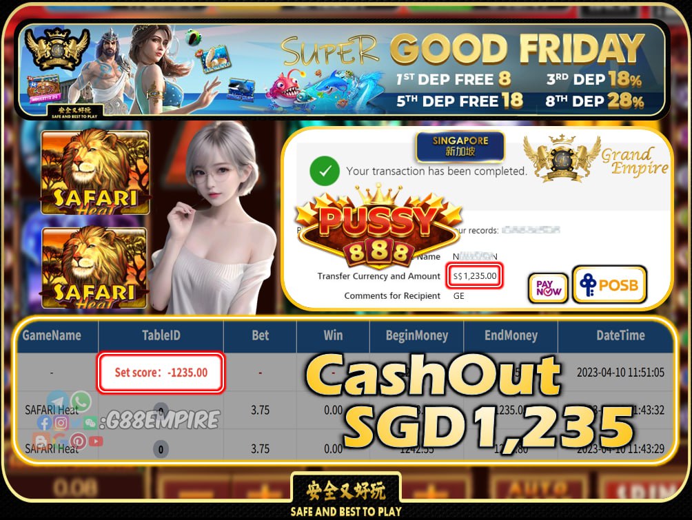 PUSSY888 ~ SAFARI HEAT CASHOUT SGD1235 !!!