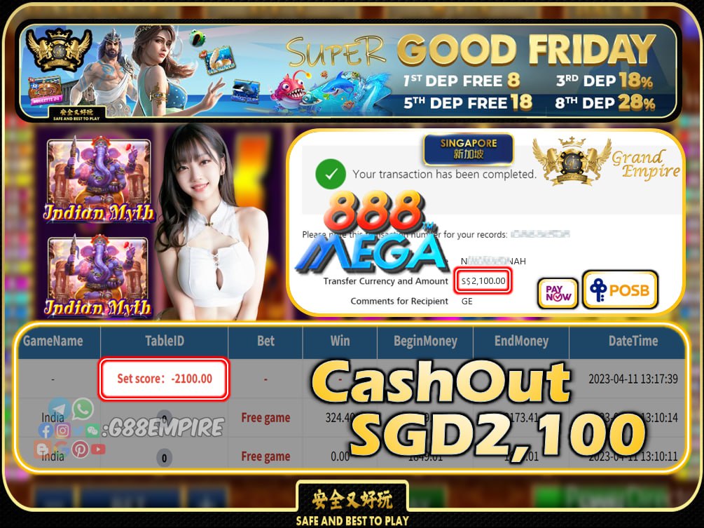 MEGA888 ~ INDIA CASHOUT SGD2100 !!!