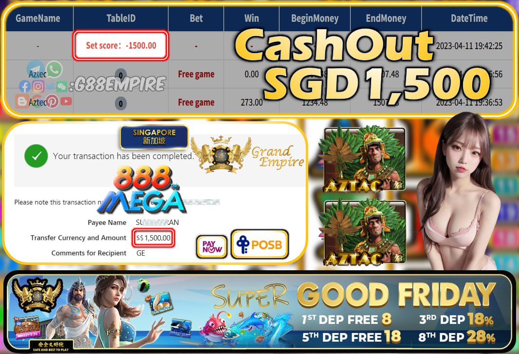 MEGA888 ~ AZTEC CASHOUT SGD1500!!!