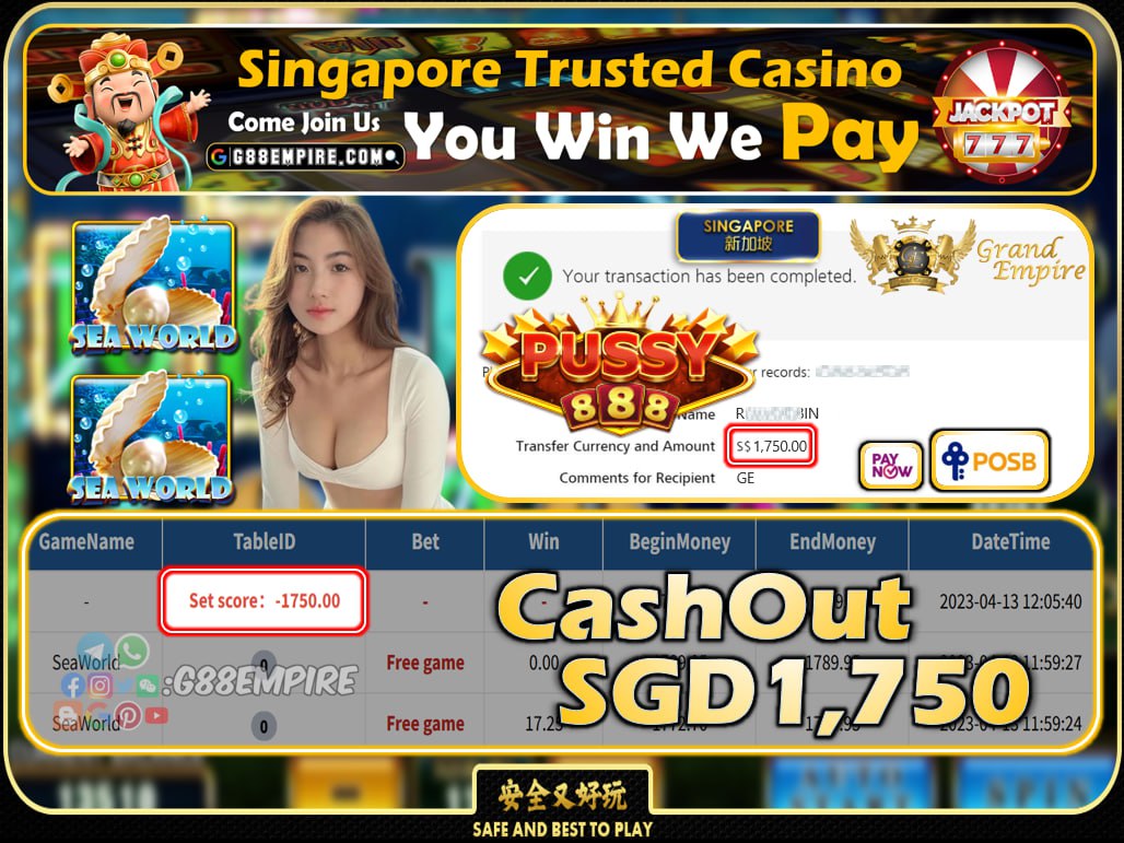 PUSSY888 ~ SEAWORLD CASHOUT SGD1750 !!!