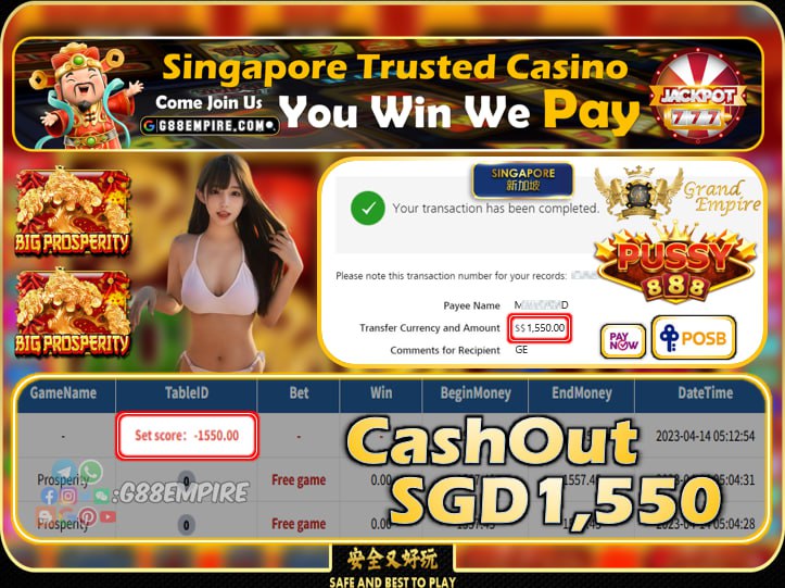 PUSSY888 ~ PROSPERITY CASHOUT SGD1550!!!