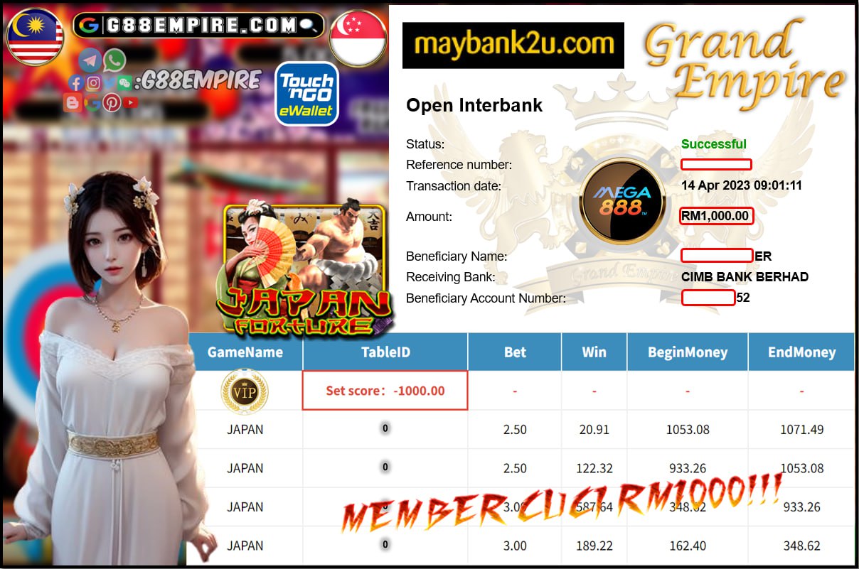 MEGA888 JAPAN CUCI RM1000!!!