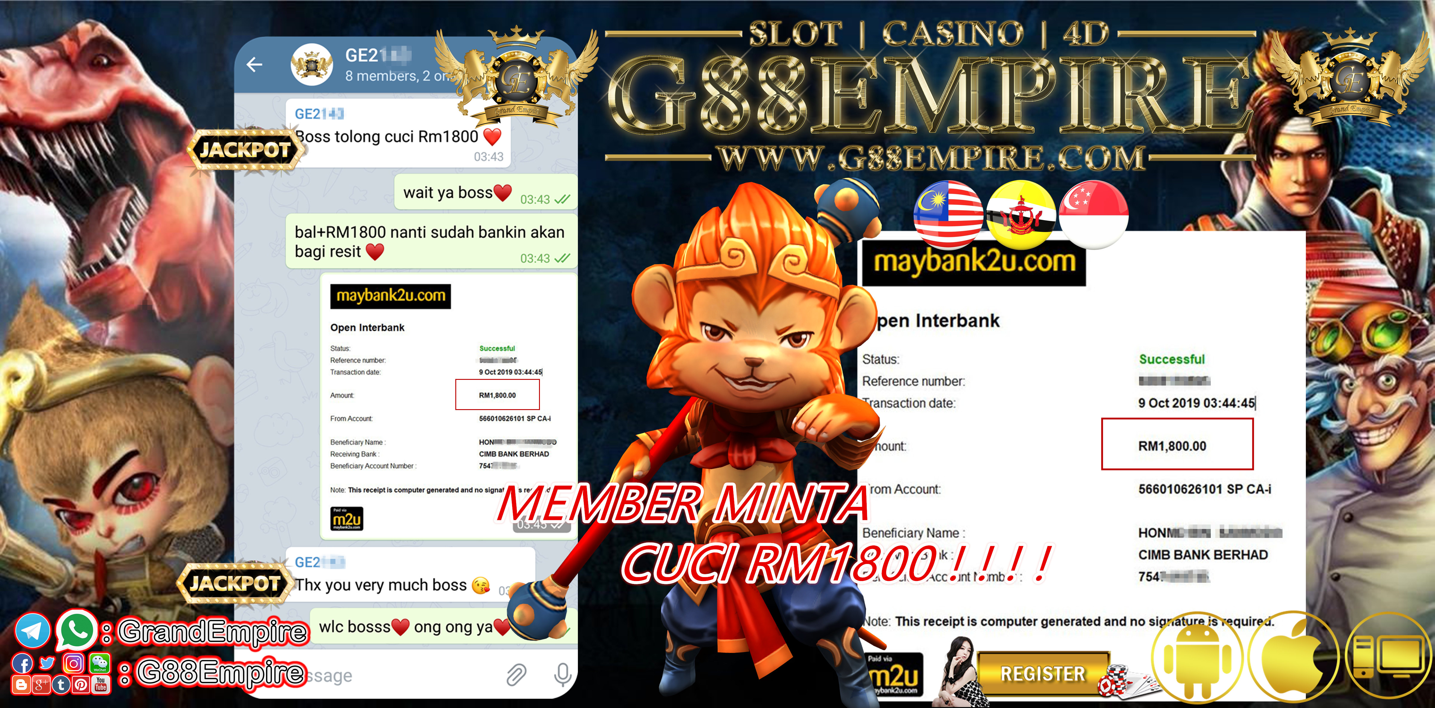 MEMBER DAPAT JACKPOT CUCI RM1800 !!