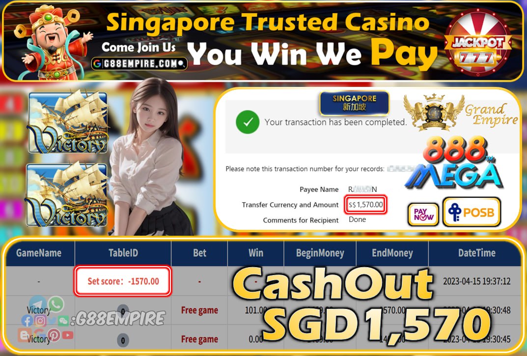 MEGA888 ~ VICTORY CASHOUT SGD1570!!!