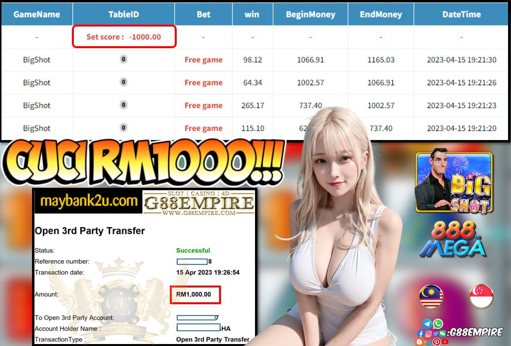 MEGA888 BIGSHOT CUCI RM1000!!!