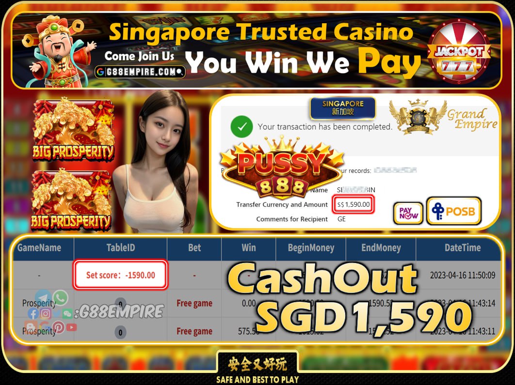 PUSSY888 ~ PROSPERITY CASHOUT SGD1590 !!!