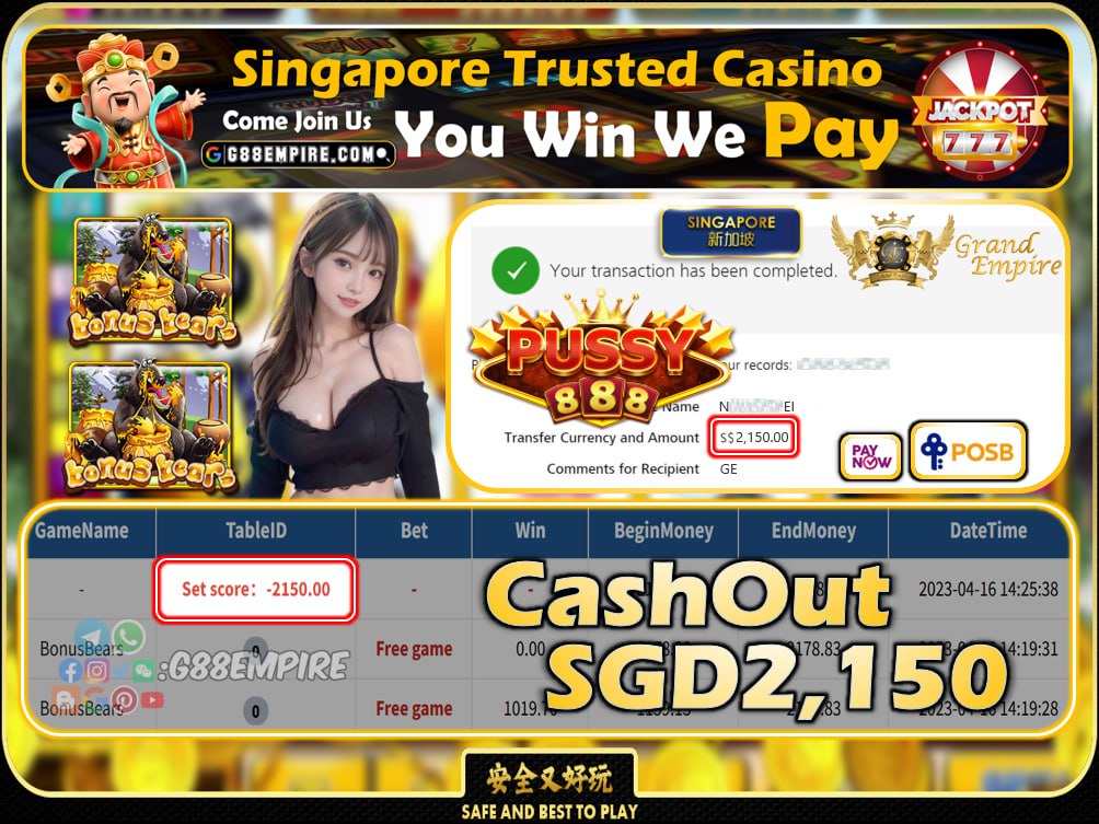 PUSSY888 ~ BONUSBEARS CASHOUT SGD2150 !!!