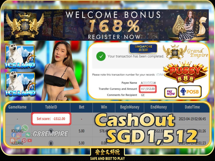 PUSSY888 ~ ICELAND CASHOUT SGD1512!!!