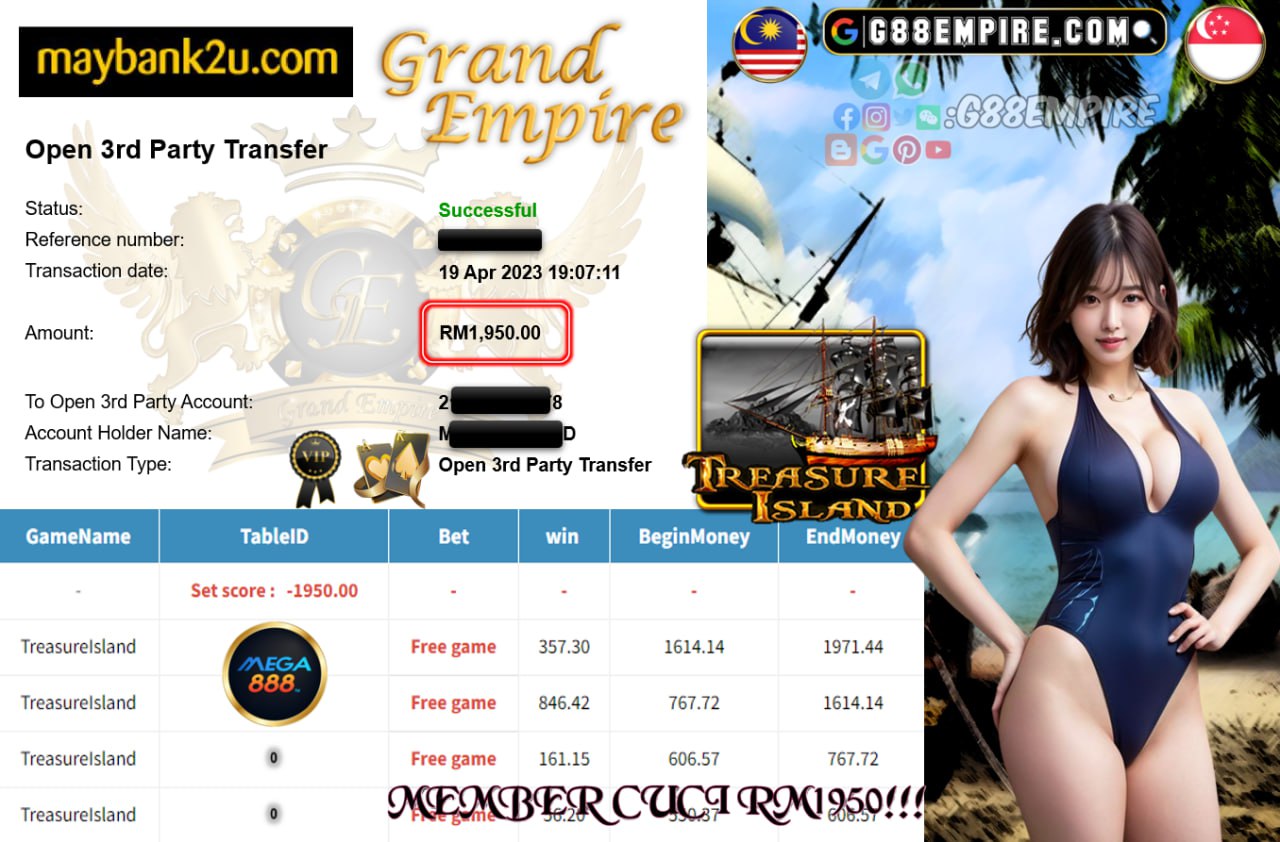 MEGA888 TREASURE ISLAND CUCI RM1950!!!