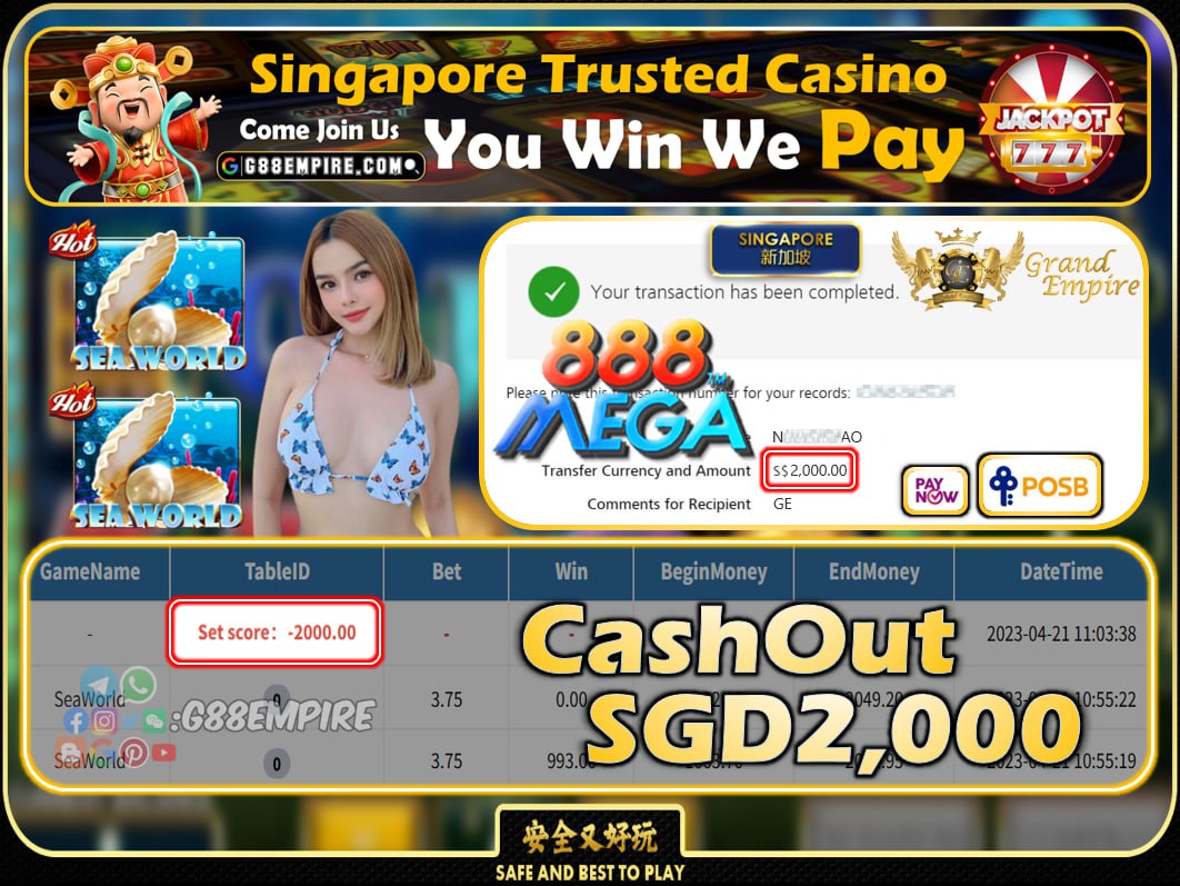 MEGA888 ~ SEAWORLD CASHOUT SGD2000 !!!