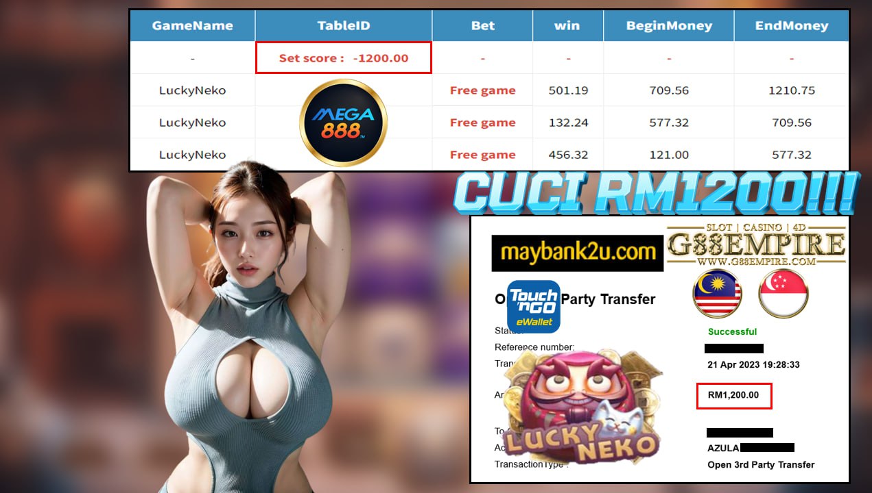 MEGA888 LUCKYNEKO CUCI RM1200!!!