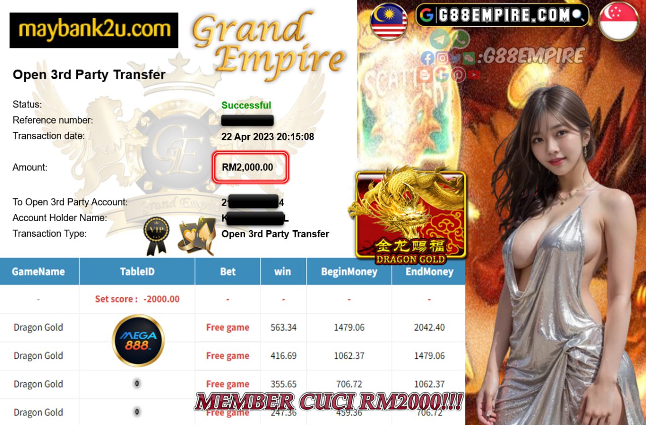 MEGA888 DRAGON GOLD CUCI RM2000!!!