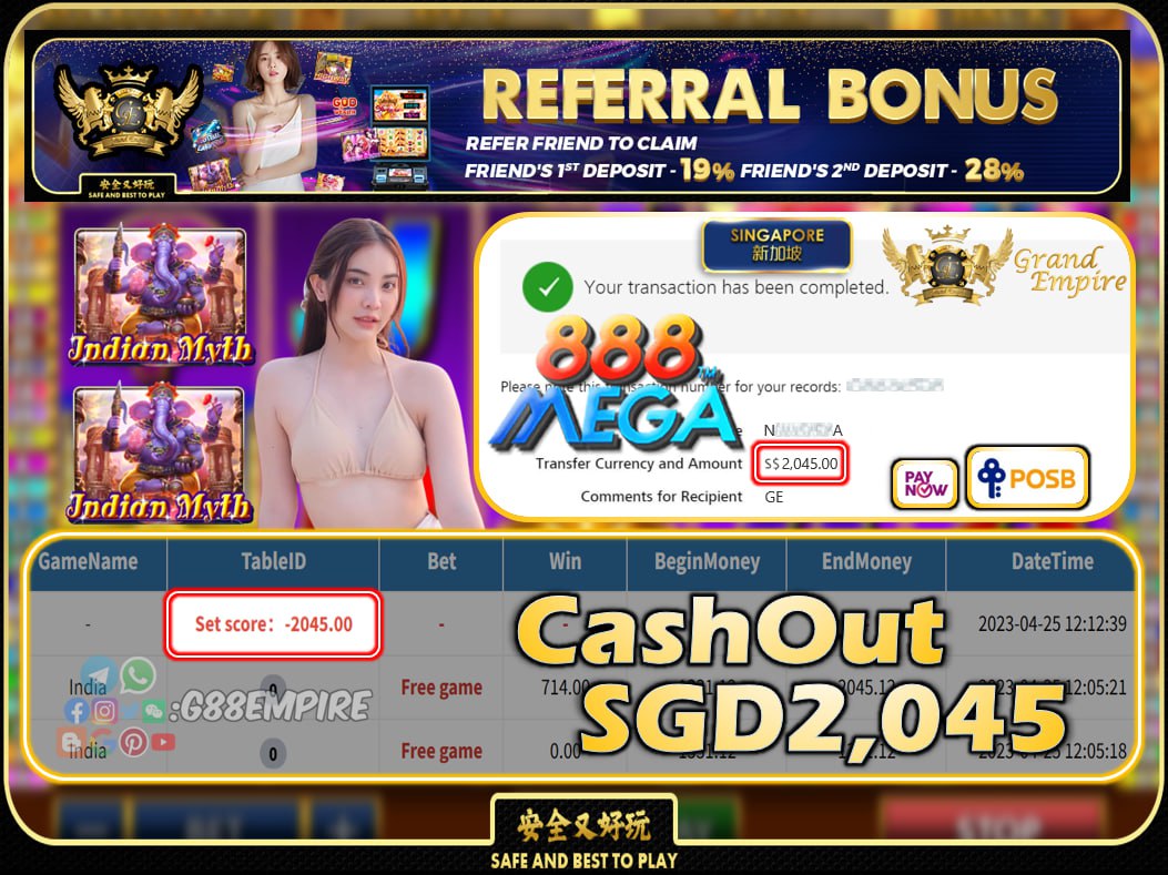 MEGA888 ~ INDIA CASHOUT SGD2045 !!!