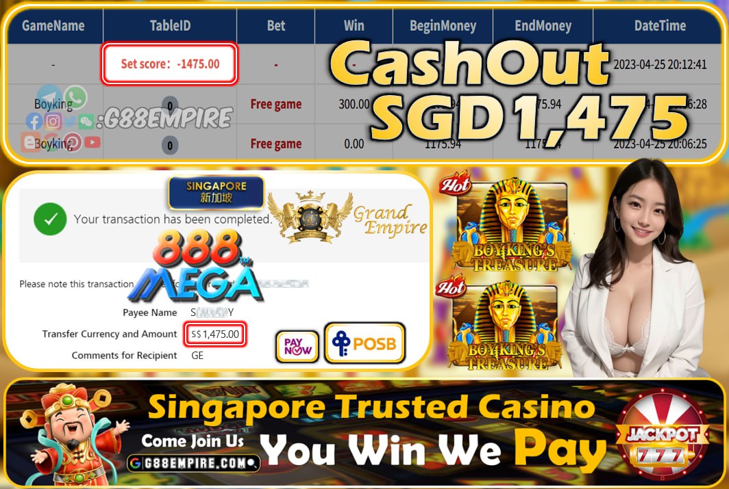 MEGA888 ~ BOYKING CASHOUT SGD1475!!!