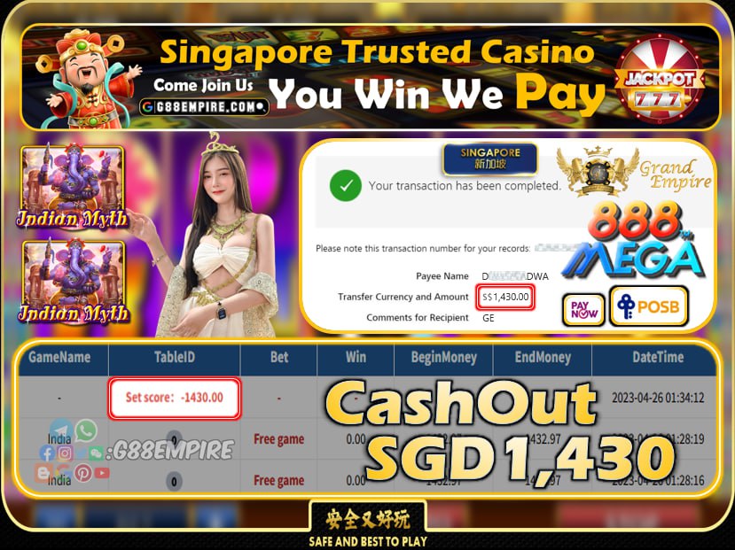 MEGA888 ~ INDIA CASHOUT SGD1430!!!