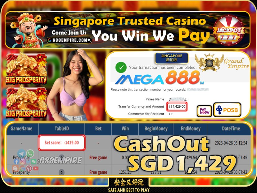 MEGA888 ~ PROSPERITY CASHOUT SGD1429!!!