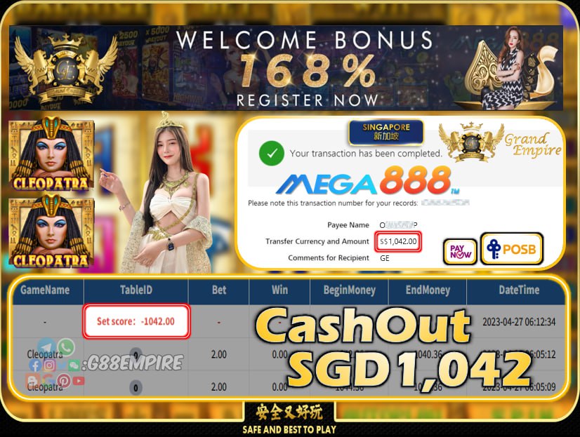 MEGA888 ~ CLEOPARTA CASHOUT SGD1,042!!!