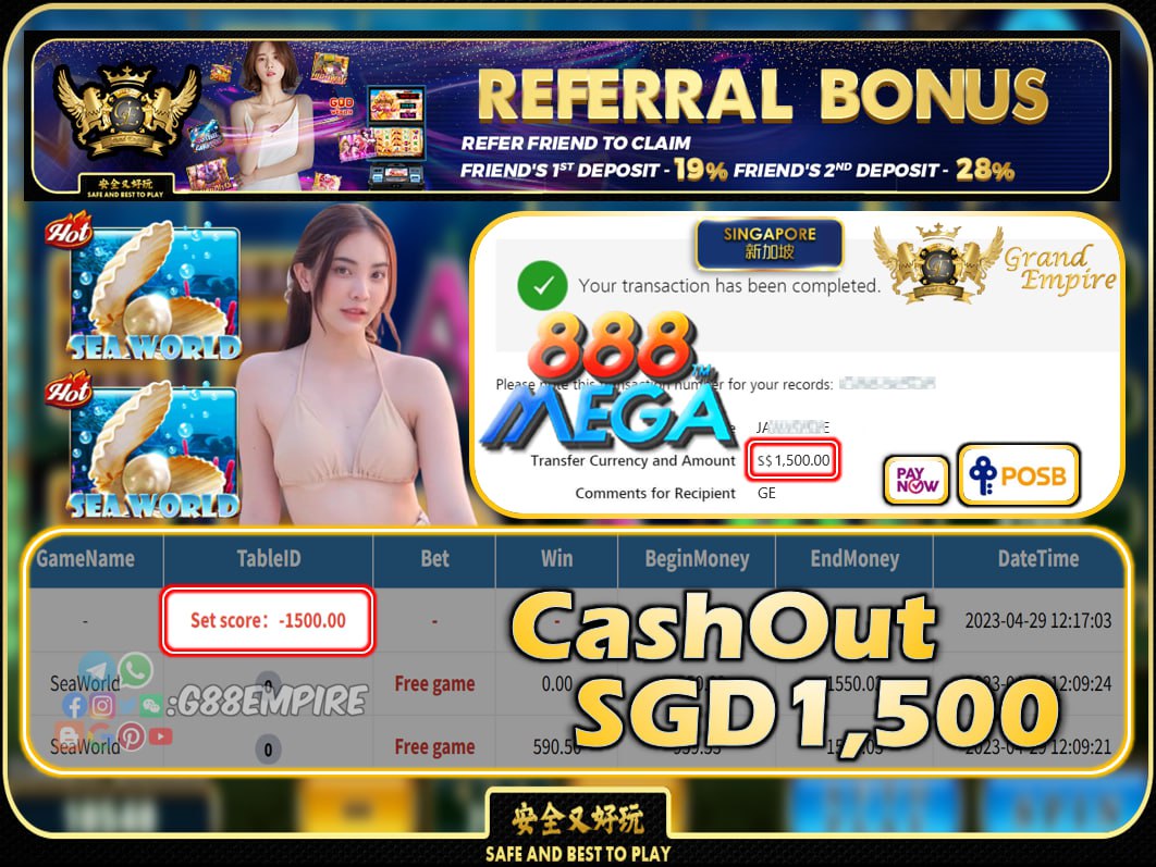 MEGA888 ~ SEAWORLD CASHOUT SGD1500 !!!