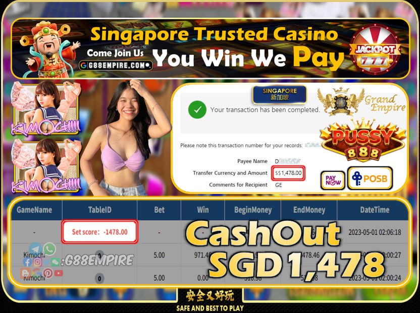 PUSSY888 ~ KIMOCHI CASHOUT SGD1478!!!