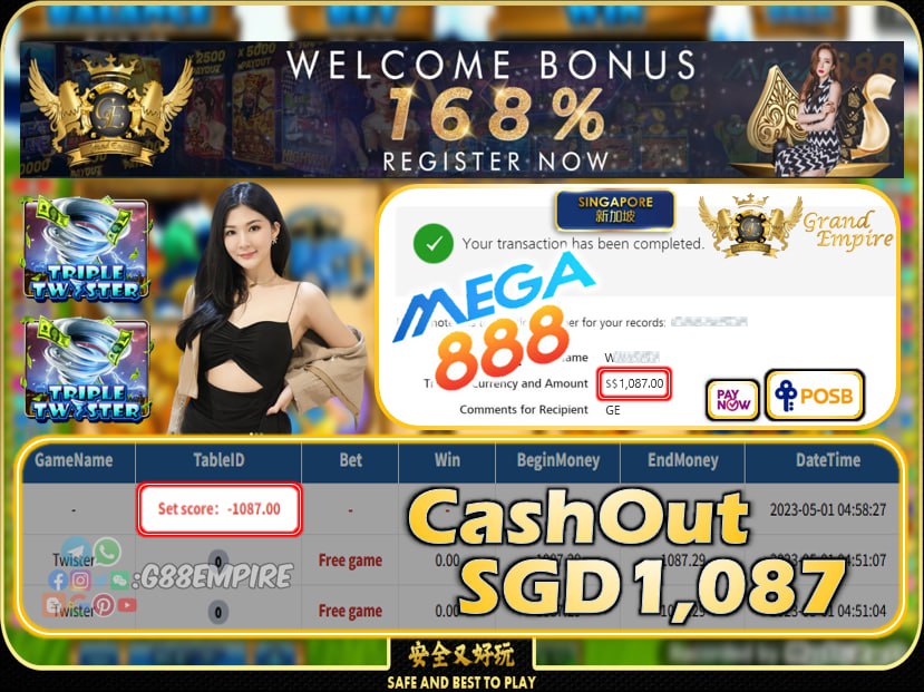 MEGA888 ~ TWISTER CASHOUT SGD1087!!!