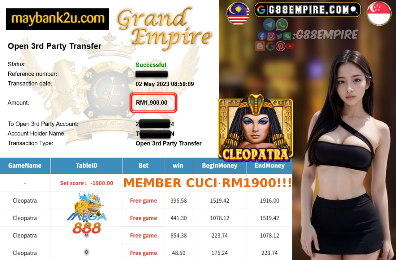 MEGA888 CLEOPATRA CUCI RM1900!!!