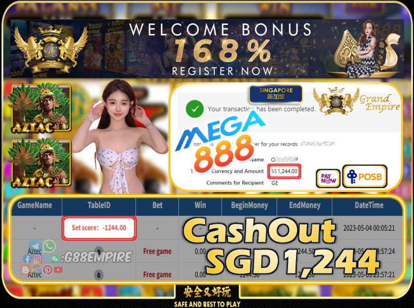 MEGA888 ~ AZTEC CASHOUT SGD1244!!!