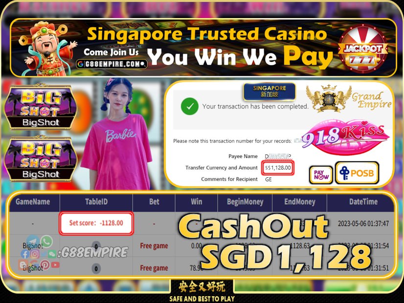 918KISS ~ BIGSHOT CASHOUT SGD1128 !!!