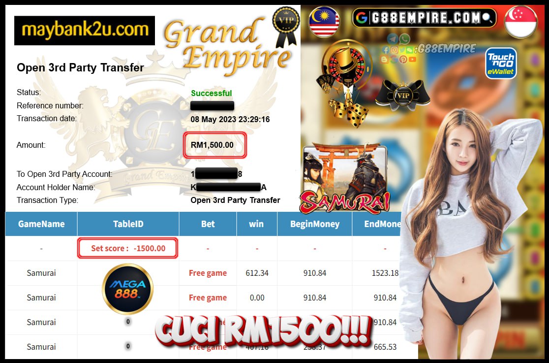 MEGA888 SAMURAI CUCI RM1500!!!