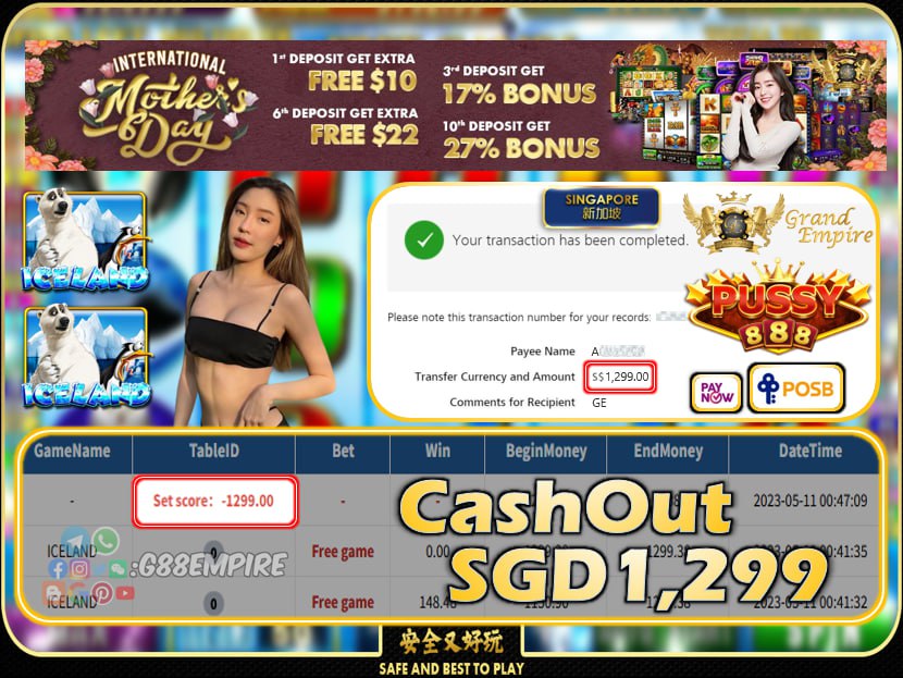 PUSSY888 ~ ICELAND CASHOUT SGD1299!!!