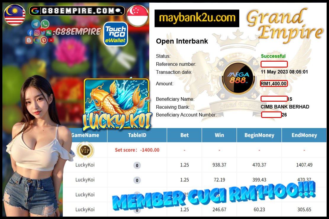 MEGA888 LUCKY KOI CUCI 1400!!!