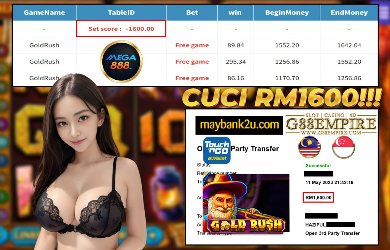 MEGA888 GOLDRUSH CUCI 1600!!!