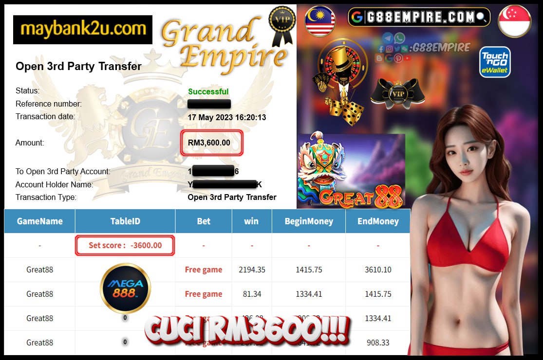 MEGA888 GREAT88 CUCI RM3600!!!