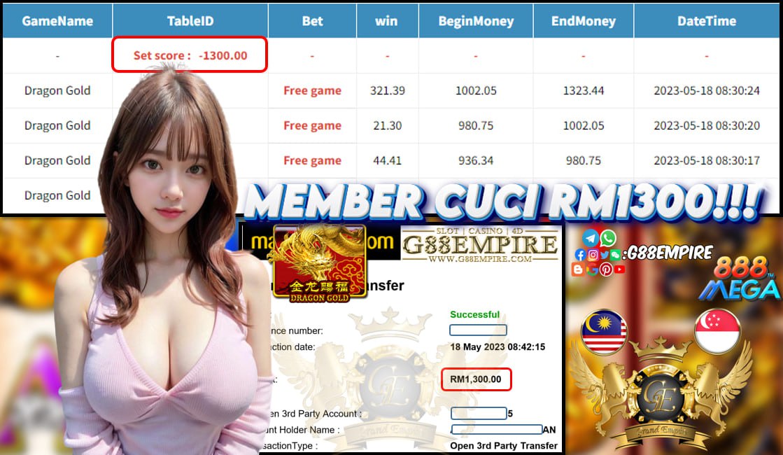 MEGA888 DRAGON GOLD CUCI RM1300!!!