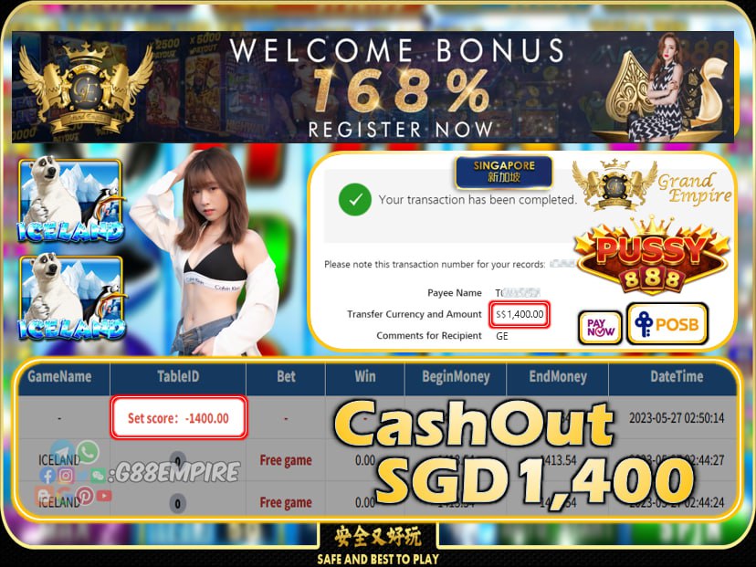 PUSSY888 ~ ICELAND CASHOUT SGD1400!!!