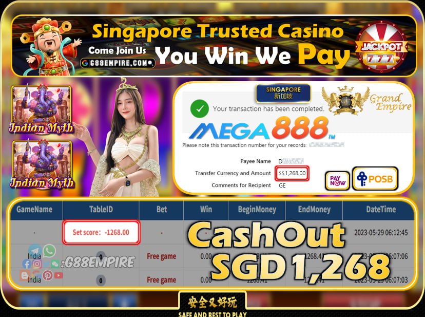 MEGA888 ~ INDIA CASHOUT SGD1268!!!