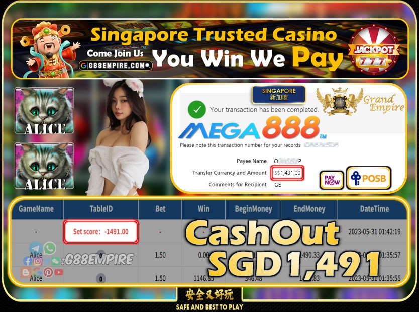 MEGA888 ~ ALICE CASHOUT SGD1491!!!