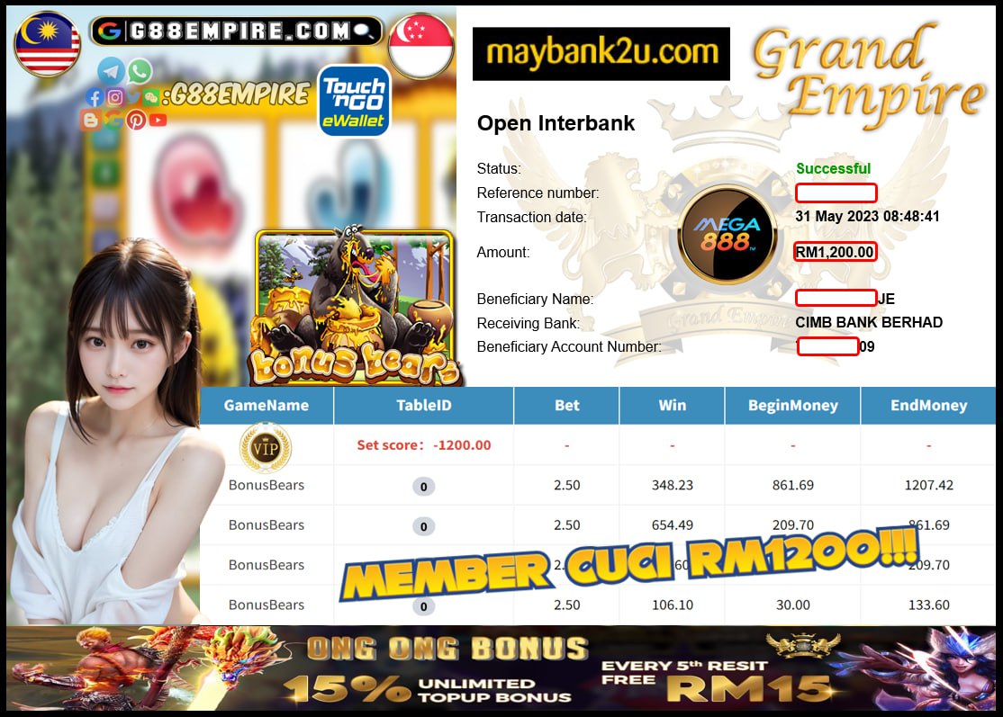 MEGA888 BONUSBEARS CUCI 1200!!!